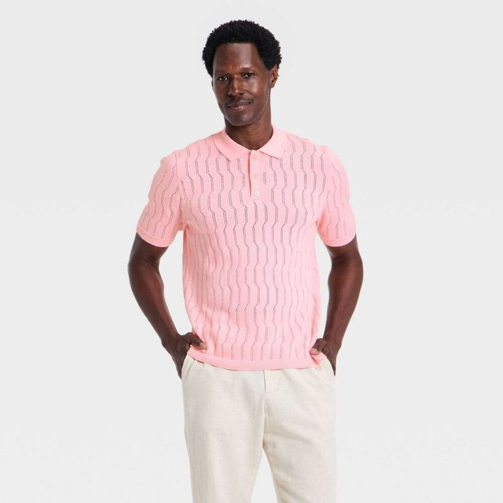 Men's Modern Sport Novelty Knit Polo Shirt - Goodfellow & Co Pink XXL